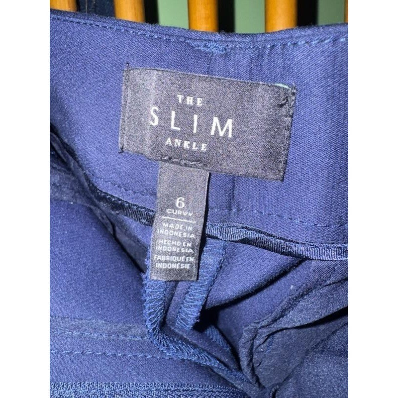 Ann Taylor The Slim Ankle Pants Navy Blue Curvy Fit Trousers Womens 6