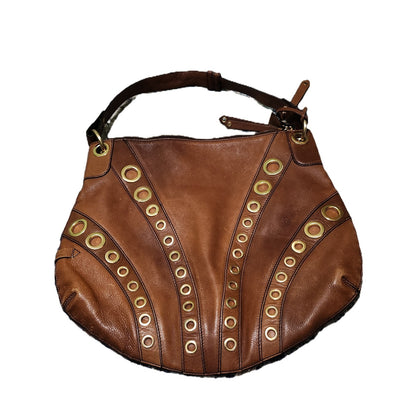 Cole Haan Brown Leather Grommet Hobo Bag Gold Hardware Slouchy Shoulder Bag