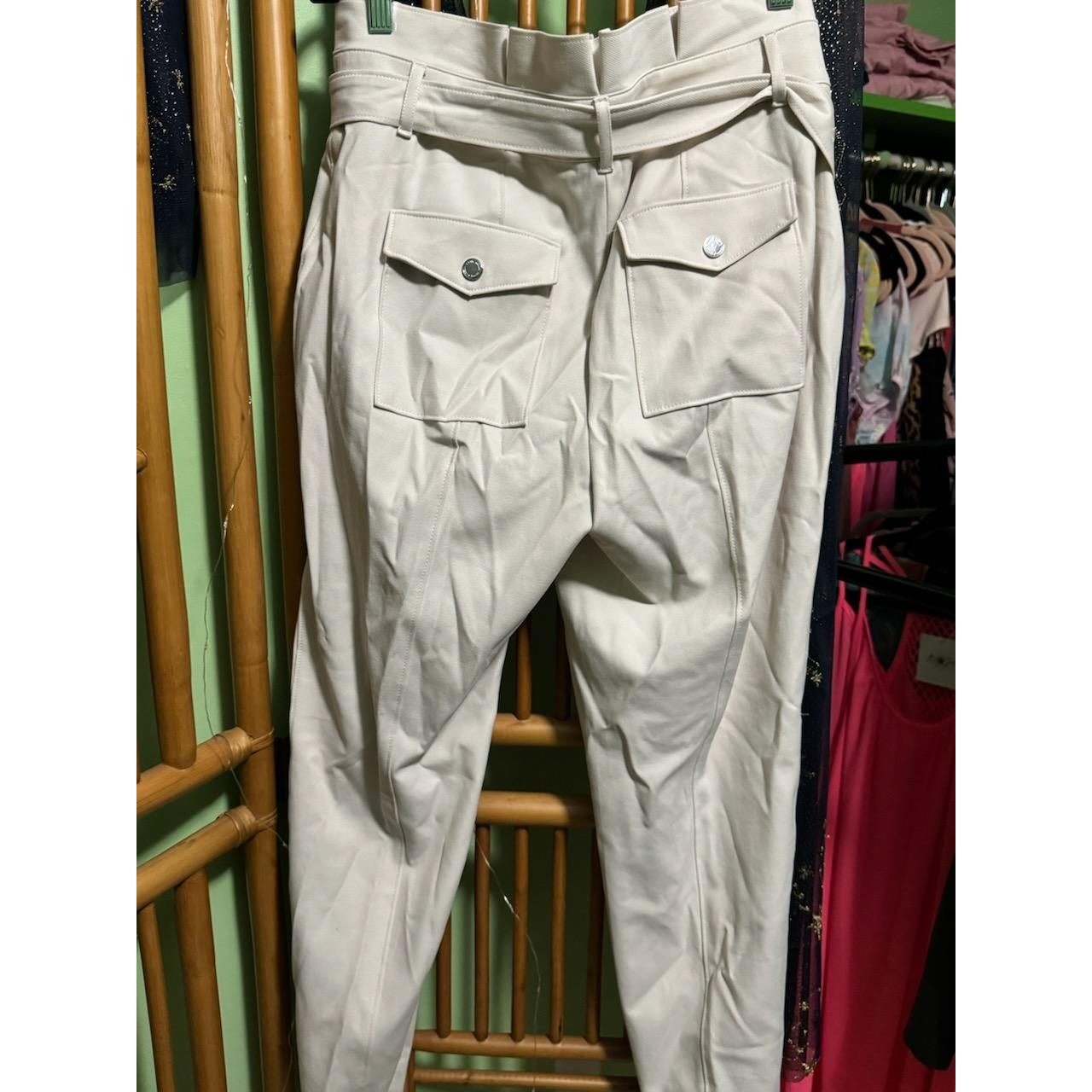The Tapered Ankle High Rise Belted Cargo Trousers Off White Cream Size 6