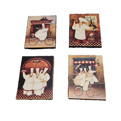 Jennifer Garant Fat Chef Wall Art Plaques Set of 4 Kitchen Decor French Bistro