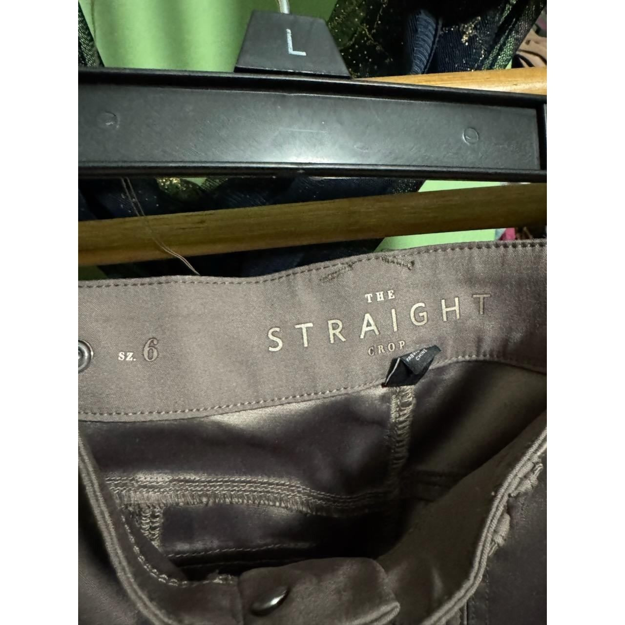 White House Black Market The Straight Crop Pants Taupe Gray Metallic Utility 6
