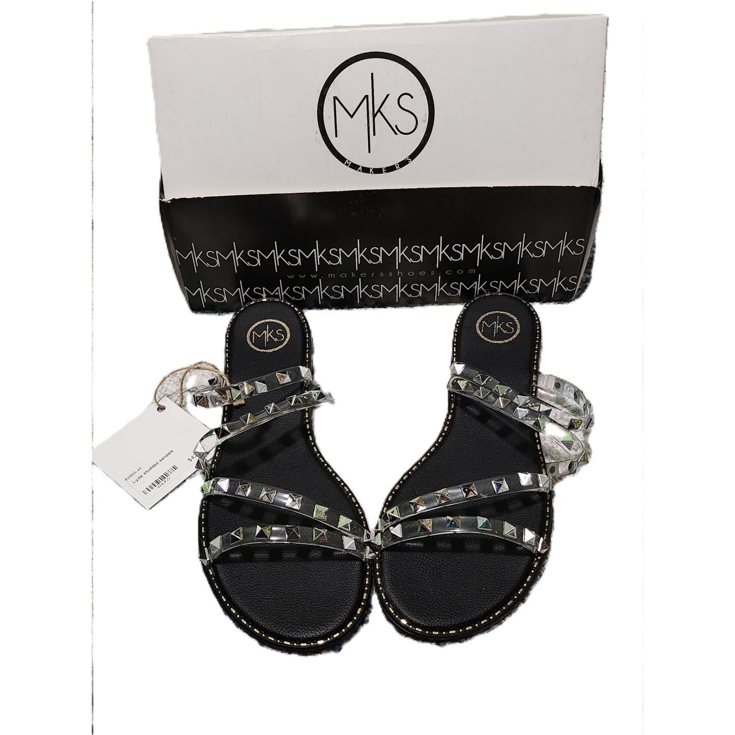 NEW MKS Lyda Studded Sandals Black Clear PVC Multi Pyramid Stud Slides Women 9
