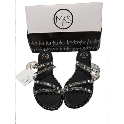 NEW MKS Lyda Studded Sandals Black Clear PVC Multi Pyramid Stud Slides Women 9