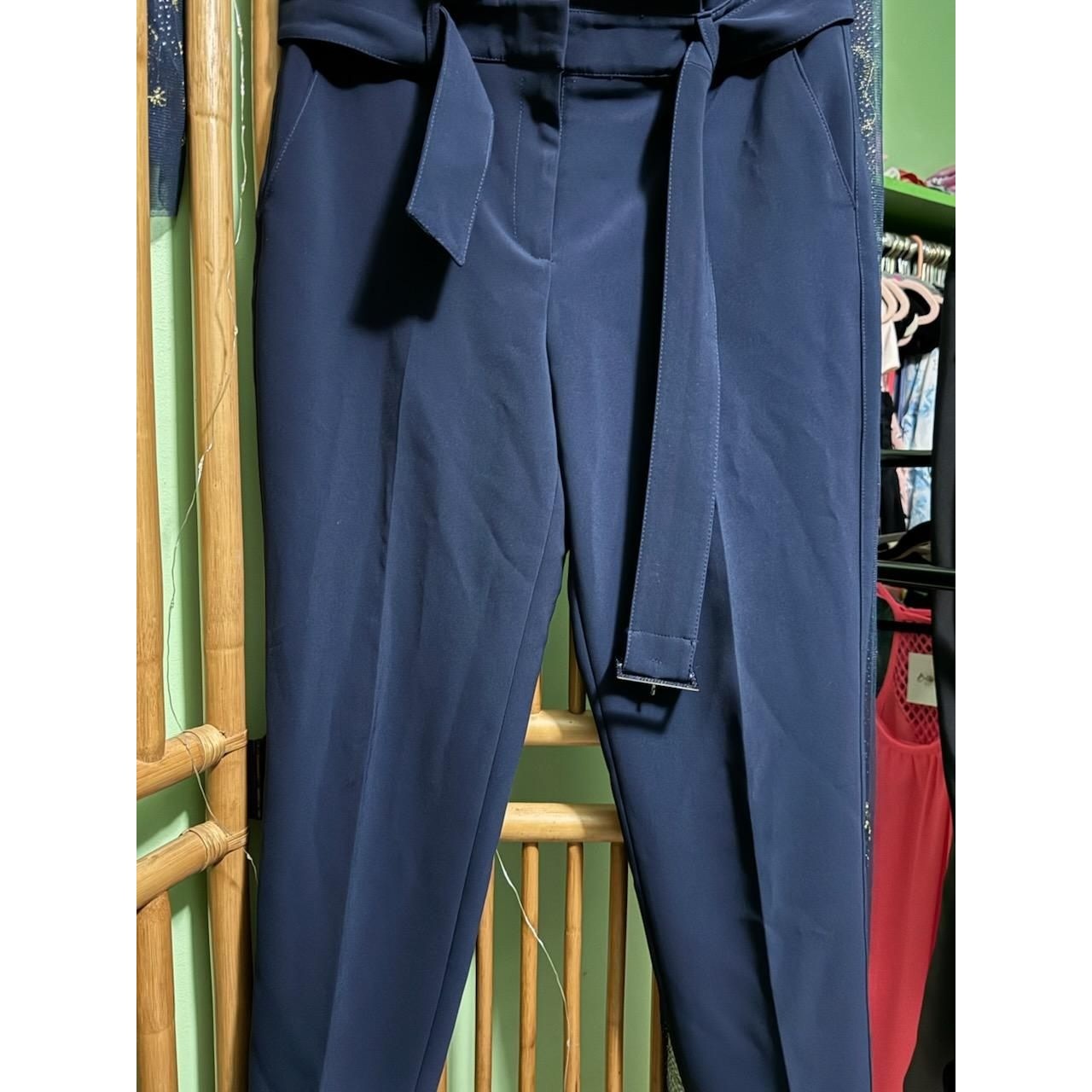The Tapered Ankle Navy Blue High Rise Belted Dress Pants Trousers Women Size 6