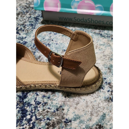 NEW Soda Womens Espadrille Sandals Tan Faux Suede Ankle Strap Flats Size 7 NIB