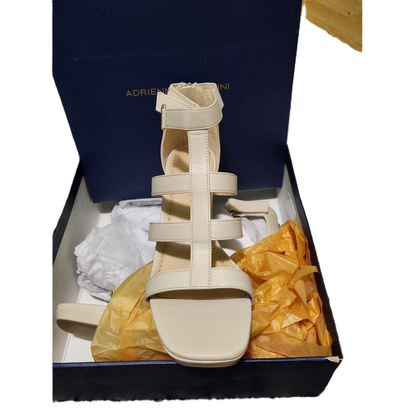 NEW Adrienne Vittadini Womens Cream Strappy Gladiator Heels Sandal 10M Beige