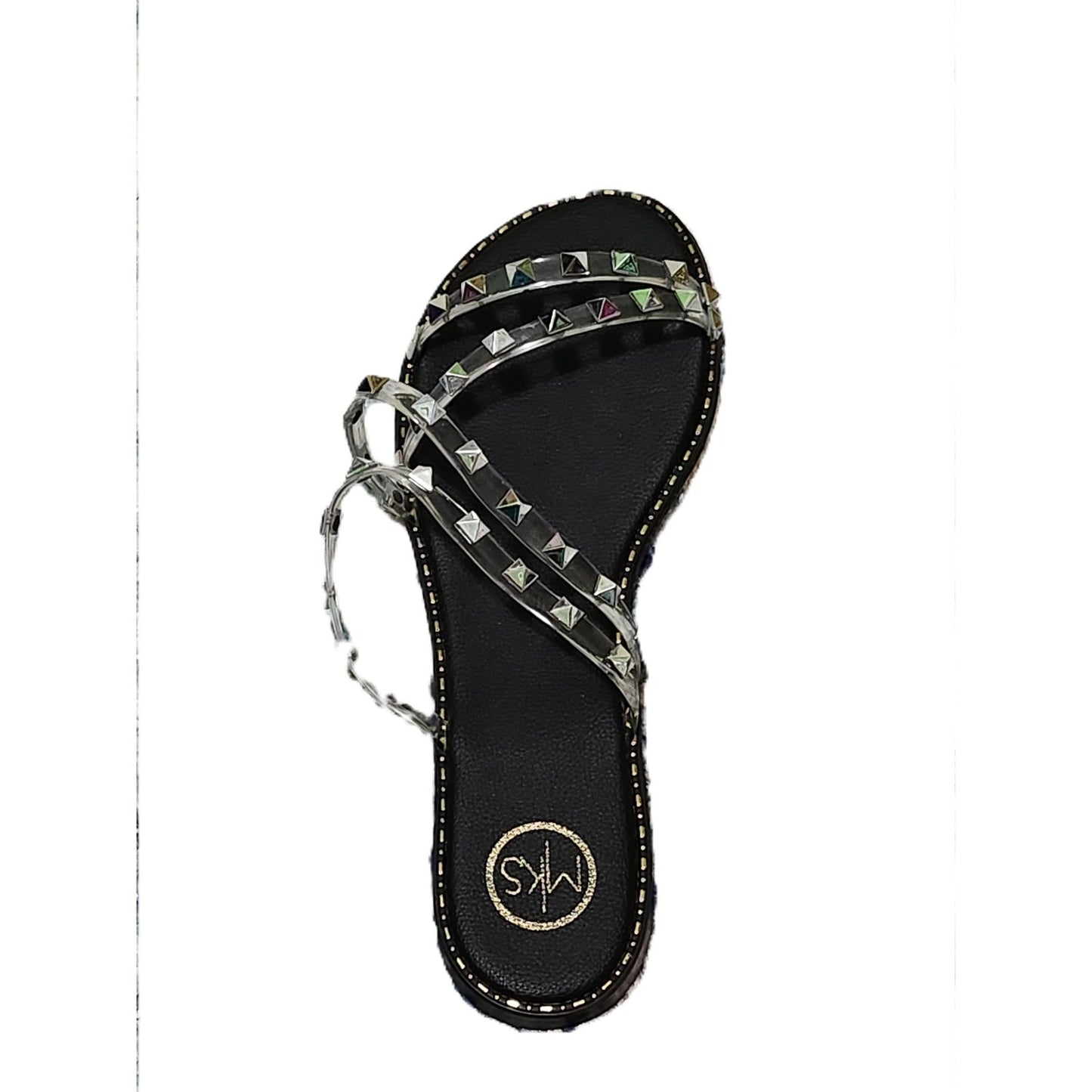 NEW MKS Lyda Studded Sandals Black Clear PVC Multi Pyramid Stud Slides Women 9