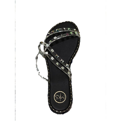 NEW MKS Lyda Studded Sandals Black Clear PVC Multi Pyramid Stud Slides Women 9