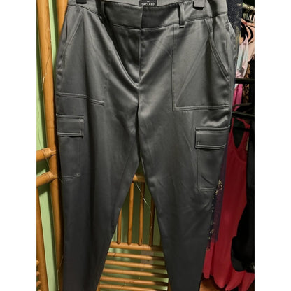 The Tapered Ankle Grey Satin Cargo Pants High Rise Belted Trousers Womens 6