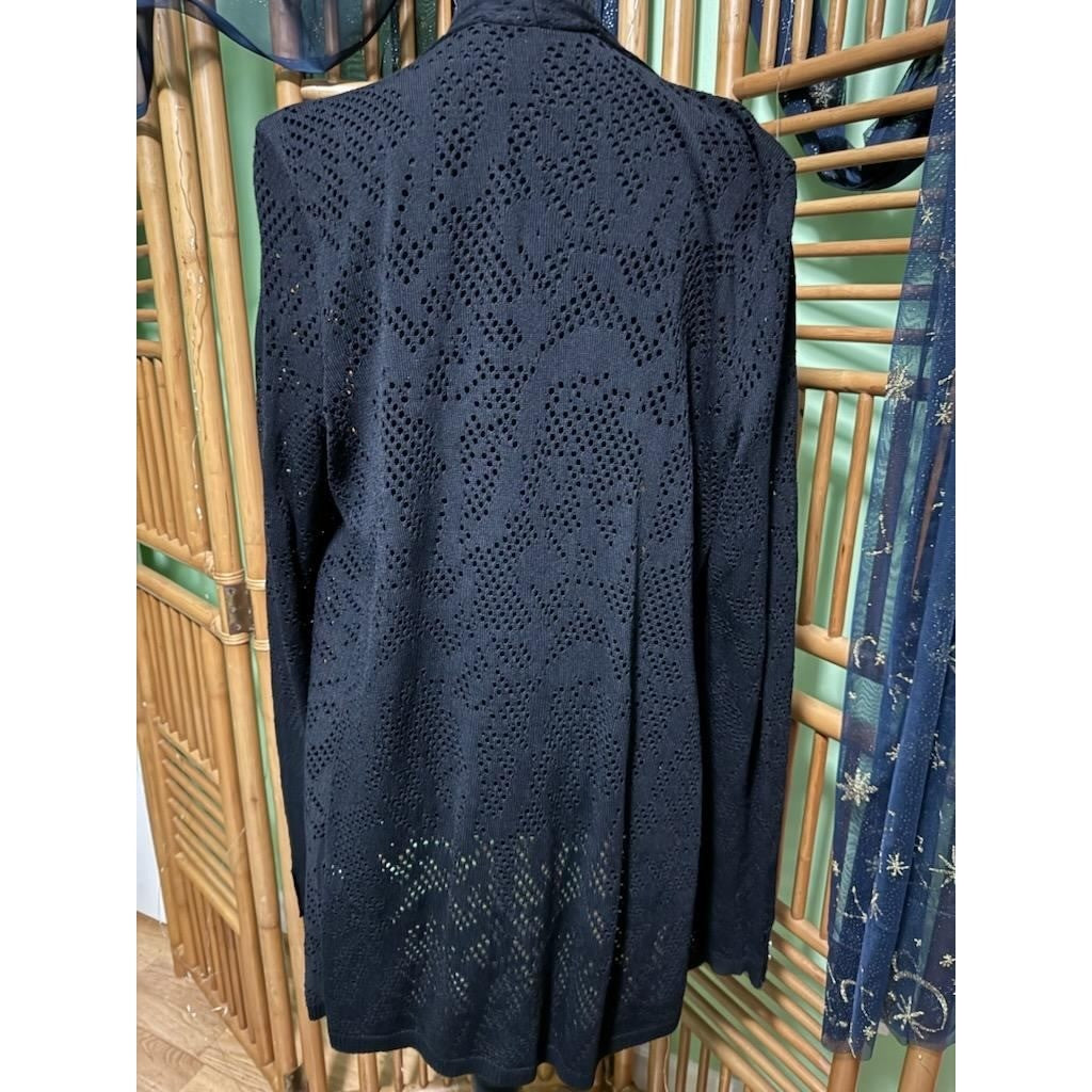 White House Black Market Womens Black Pointelle Open Front Cardigan Sweater S