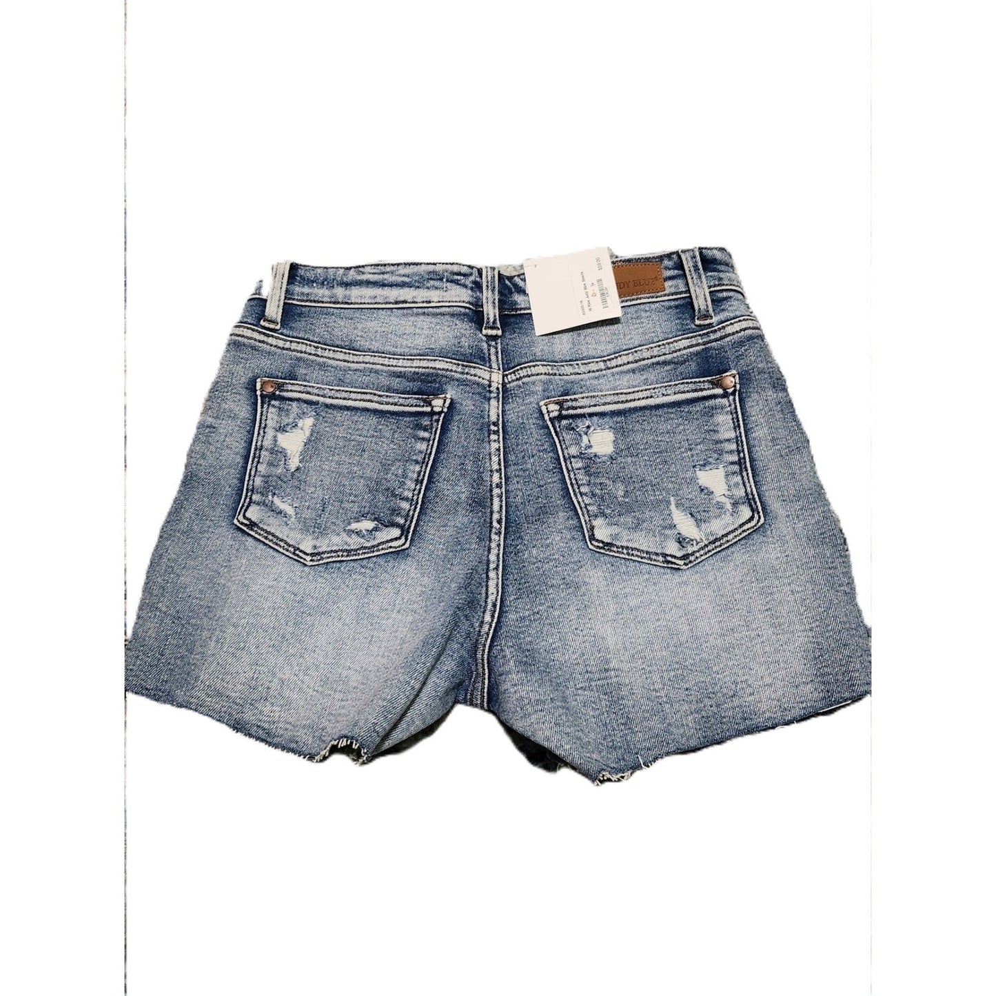 NEW Judy Blue High Waist Distressed Denim Shorts Light Wash Frayed Hem