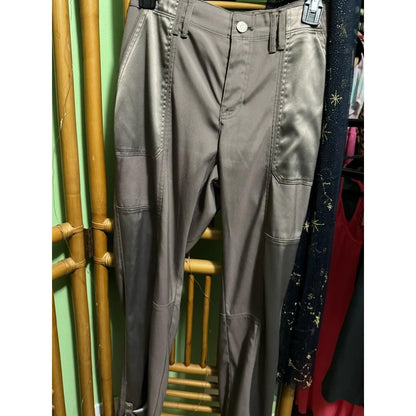 White House Black Market The Straight Crop Pants Taupe Gray Metallic Utility 6