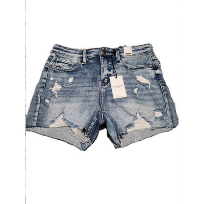 NEW Judy Blue High Waist Distressed Denim Shorts Light Wash Frayed Hem