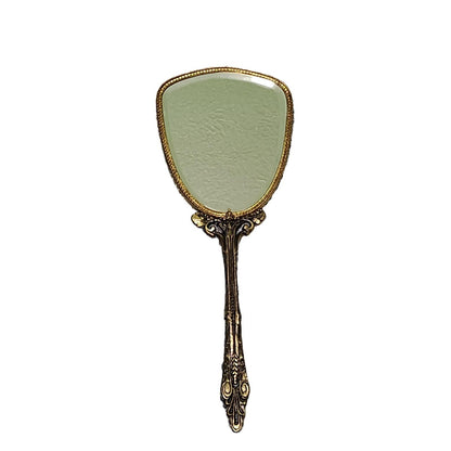 Vintage Ornate Gold Tone Hand Mirror Cherub Cupid Motif Hollywood Regency Style
