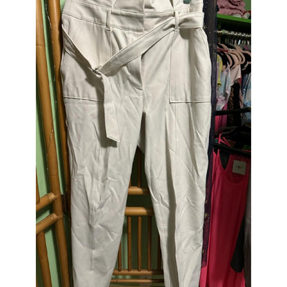The Tapered Ankle High Rise Belted Cargo Trousers Off White Cream Size 6