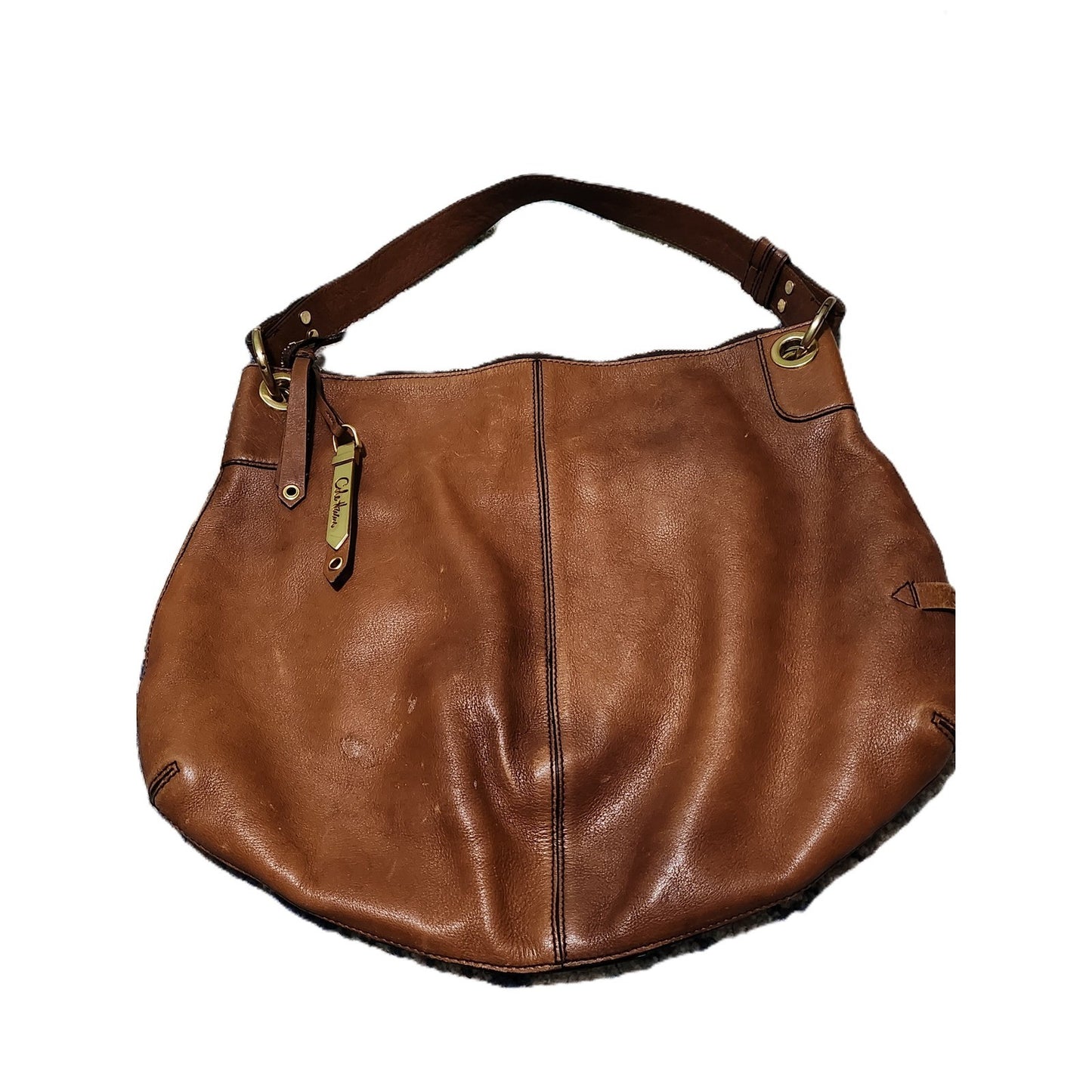 Cole Haan Brown Leather Grommet Hobo Bag Gold Hardware Slouchy Shoulder Bag