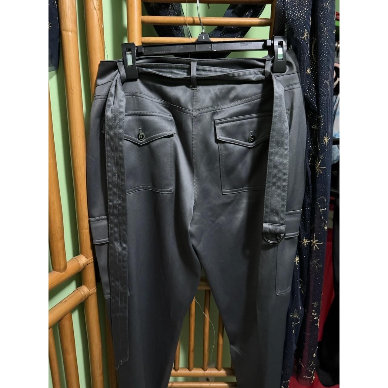 The Tapered Ankle Grey Satin Cargo Pants High Rise Belted Trousers Womens 6