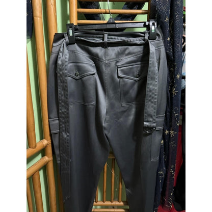 The Tapered Ankle Grey Satin Cargo Pants High Rise Belted Trousers Womens 6