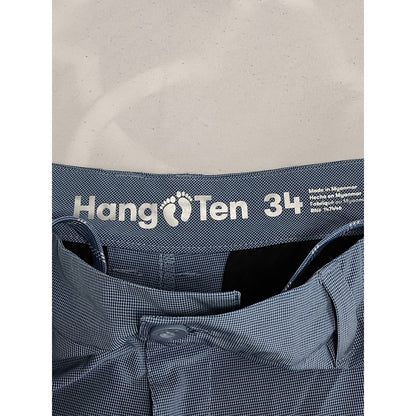 Hang Ten Mens Hybrid Shorts Size 34 Blue Micro Check Board Swim Surf Trunks