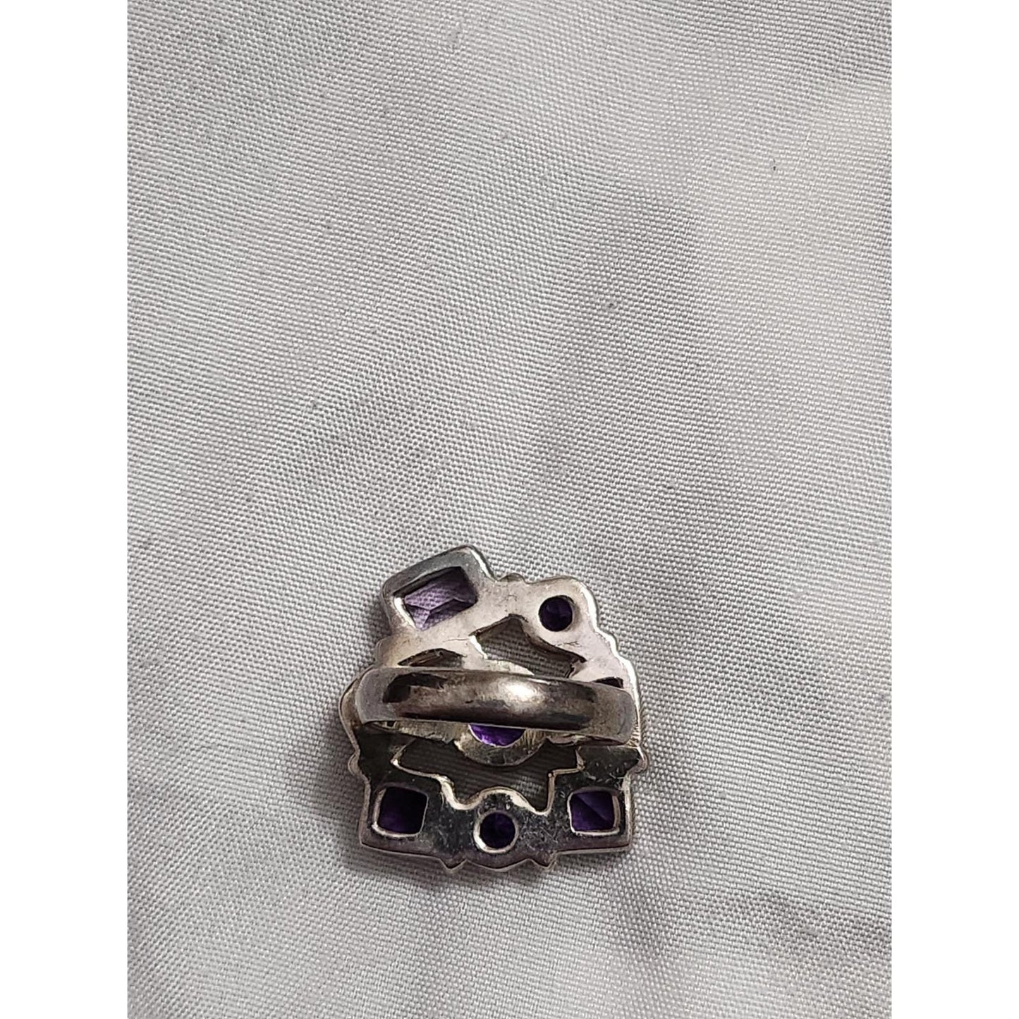 Sterling Silver Amethyst and Pearl Cluster Cocktail Ring Size 8.25 925 Vintage