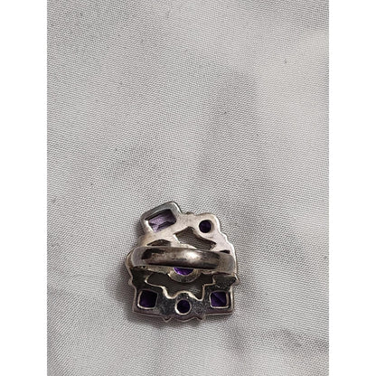 Sterling Silver Amethyst and Pearl Cluster Cocktail Ring Size 8.25 925 Vintage