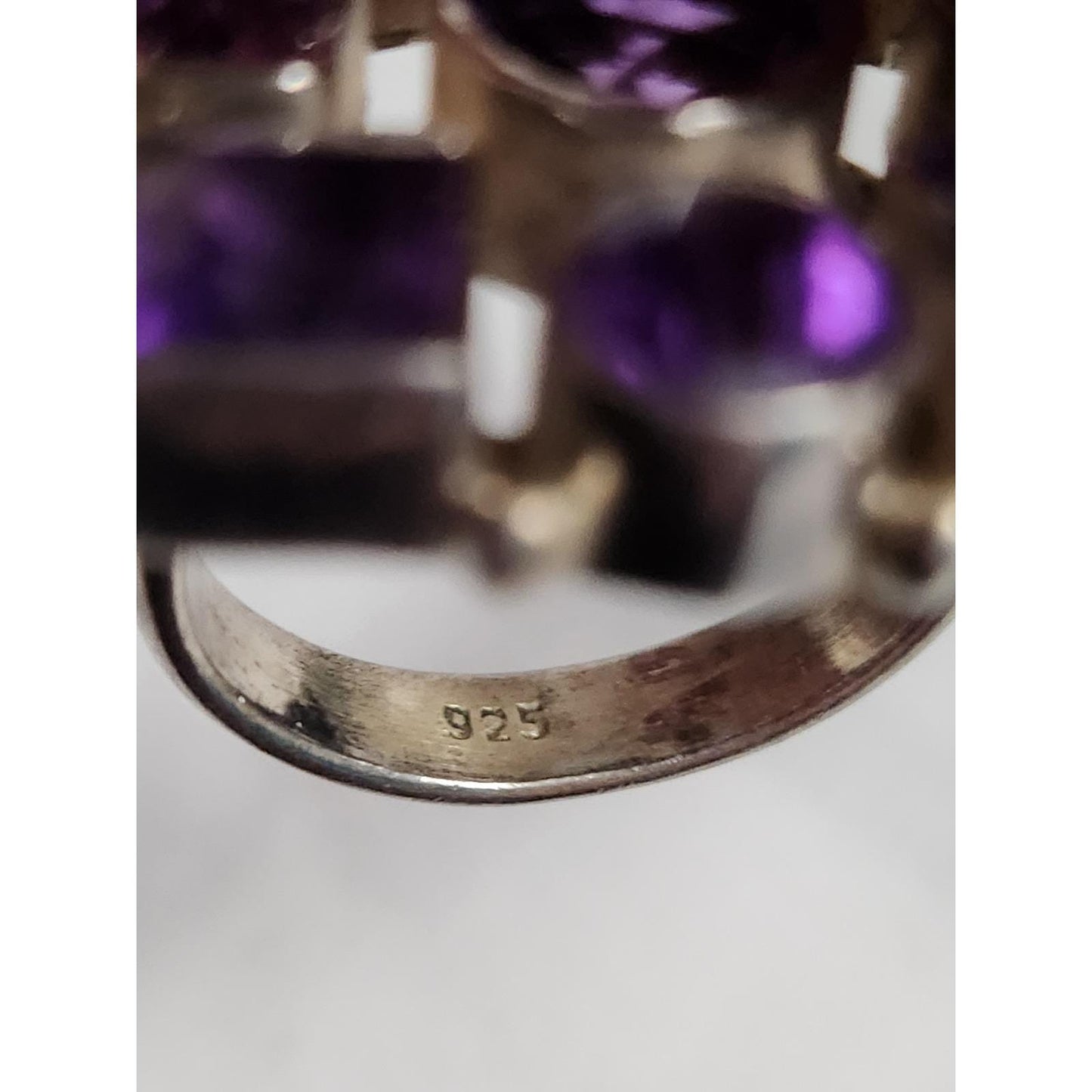 Sterling Silver Amethyst and Pearl Cluster Cocktail Ring Size 8.25 925 Vintage