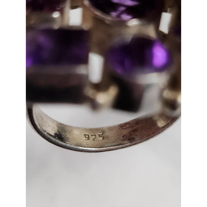 Sterling Silver Amethyst and Pearl Cluster Cocktail Ring Size 8.25 925 Vintage