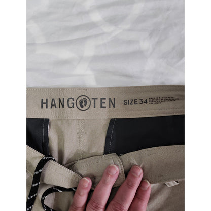 Hang Ten Mens Hybrid Walk Shorts Khaki Tan Quick Dry Board Shorts Size 34