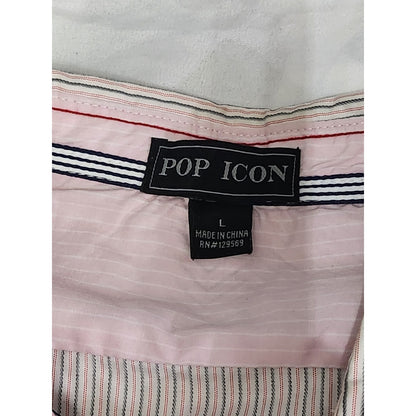 Pop Icon Mens Large Long Sleeve Striped Button Down Shirt White Navy Red Stripe