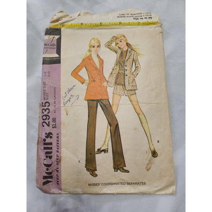 VTG 1971 McCalls 2935 Sewing Pattern Misses Jacket Pants Shorts Size 14 Bust 36