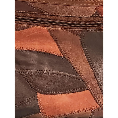 Vintage Patchwork Leather Crossbody Bag Brown Boho Tassel Zipper Purse Small