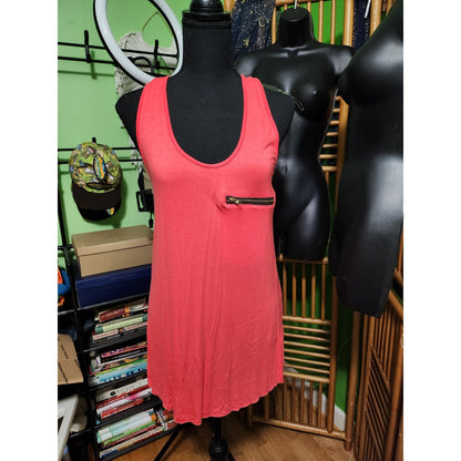 POL Womens Coral Pink Zipper Pocket Racerback Tank Top NWT
