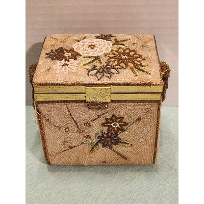 Vintage Tori Beaded Box Purse Made in Japan Floral MCM Evening Bag Top Handle