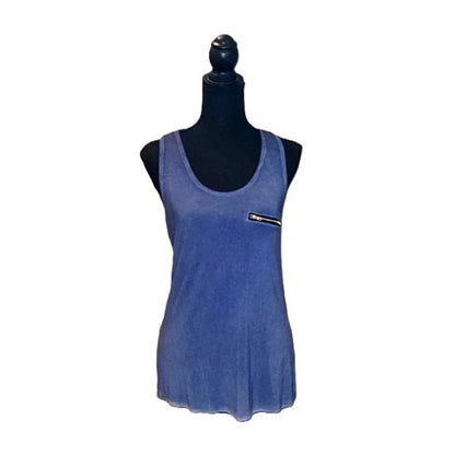 POL Tank Top Blue Mineral Acid Wash Zipper Pocket Racerback Edgy Boho