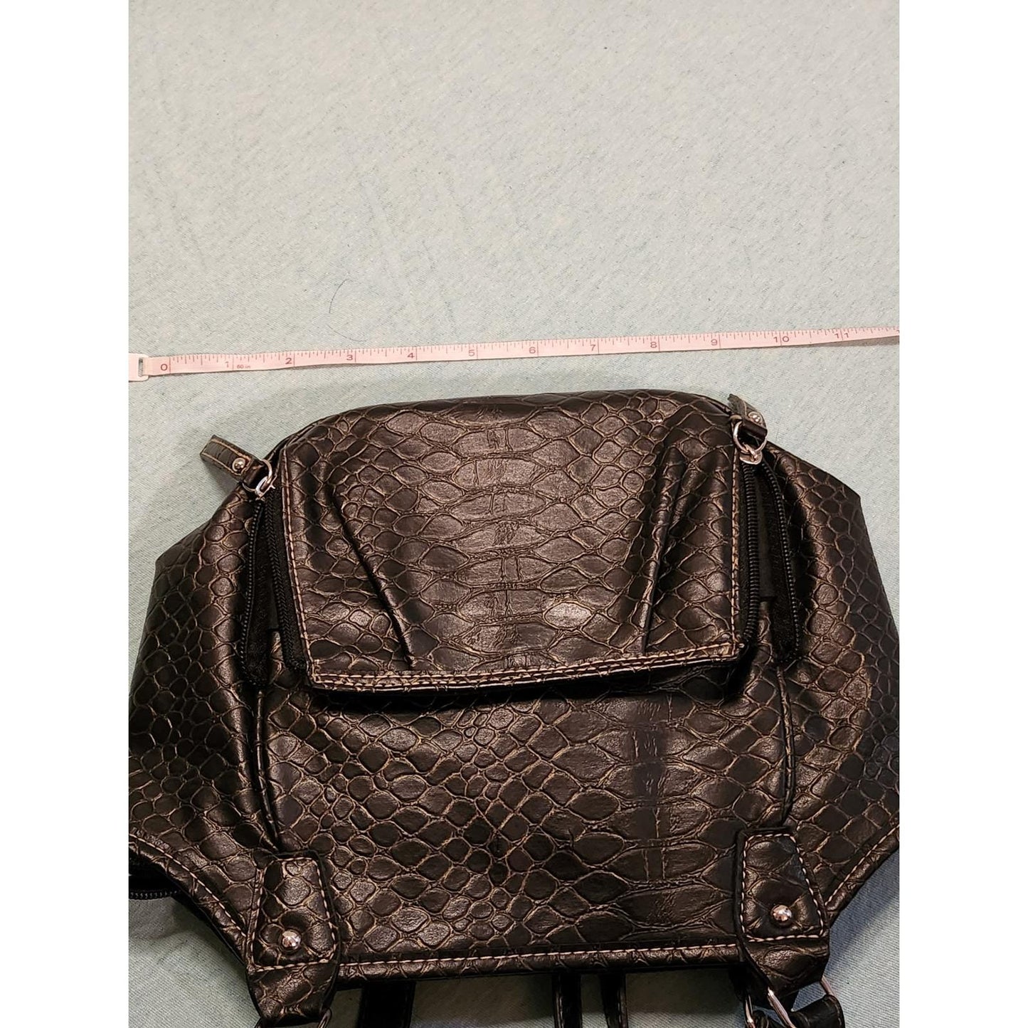 Rosetti Black Faux Snakeskin Shoulder Bag Organizer Purse Contrast Stitching