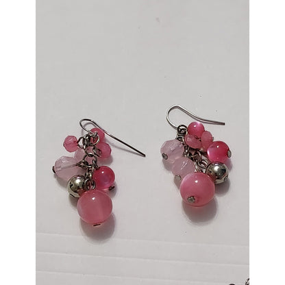 Pink Coral Shell Bead Jewelry Set Necklace 3 Bracelets Earrings Boho 5pc Set