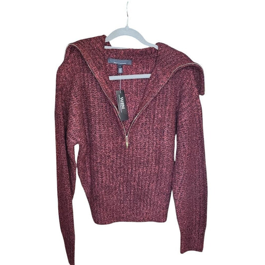 NWT WHBM White House Black Market Women's S Burgundy Marled Quarter Zip Sweater