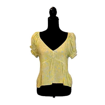 ABOUND Yellow Floral Peplum V-Neck Puff Sleeve Babydoll Blouse Top
