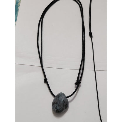 Set of 3 Stone Pendant Necklaces Agate Chakra Point Marbled Boho Cord Jewelry