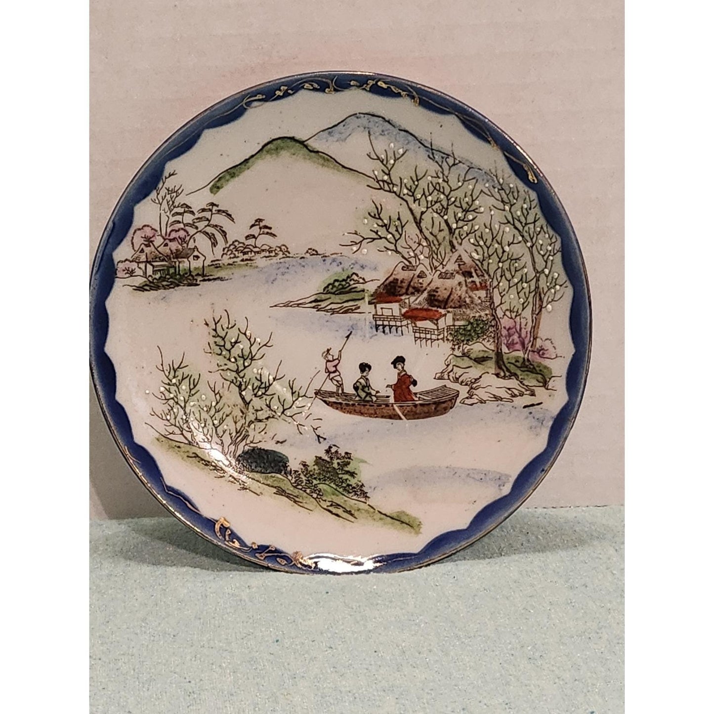 Vintage Hand Painted Japanese Eggshell Porcelain Tea Cup and Saucer Set of 2