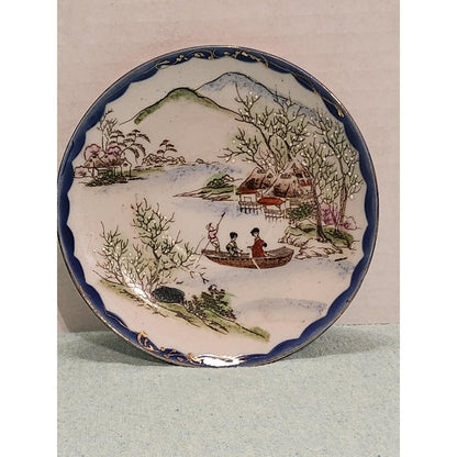 Vintage Hand Painted Japanese Eggshell Porcelain Tea Cup and Saucer Set of 2