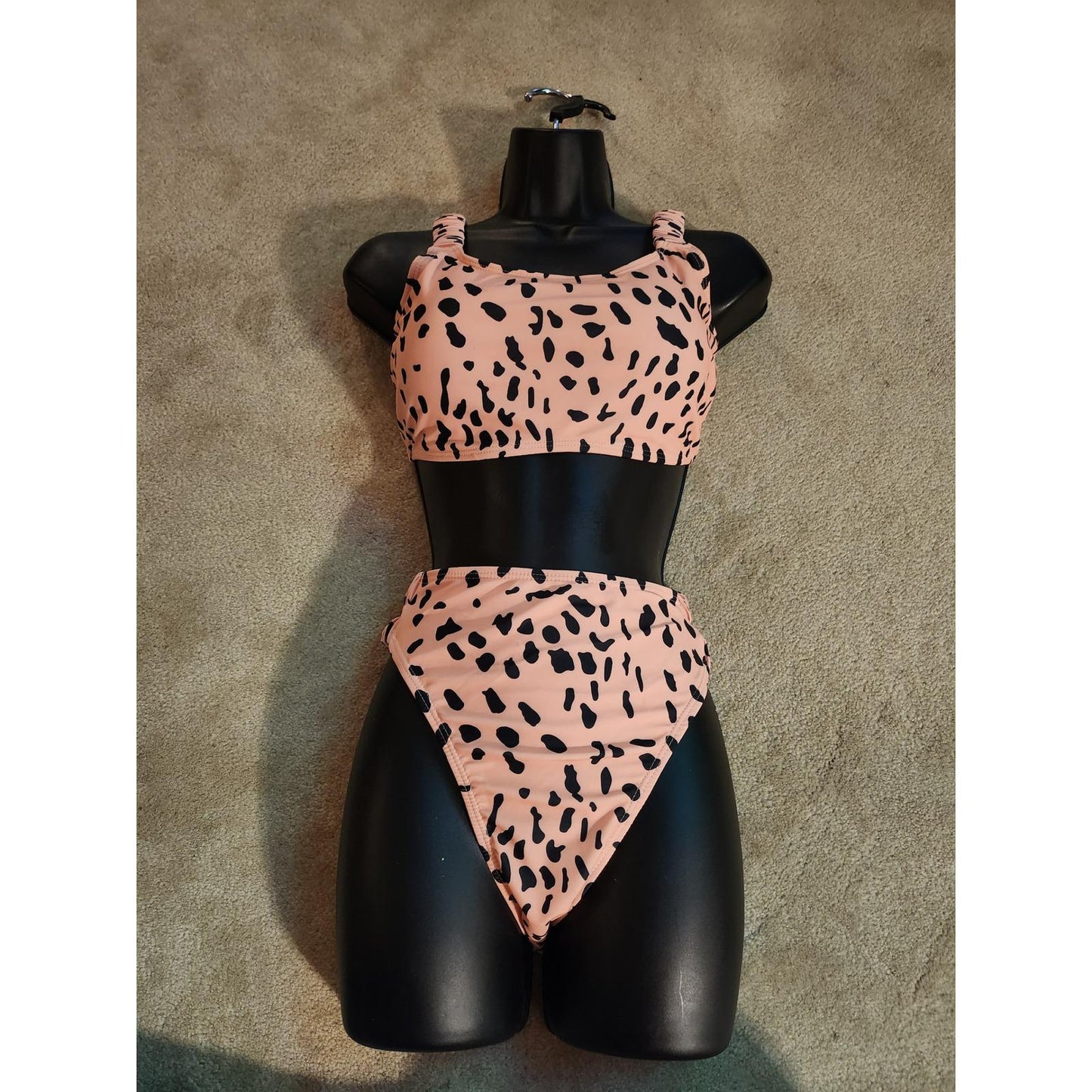 Anna-Kaci Womens Dalmatian Print High Waisted Bikini Set Tan Black NEW
