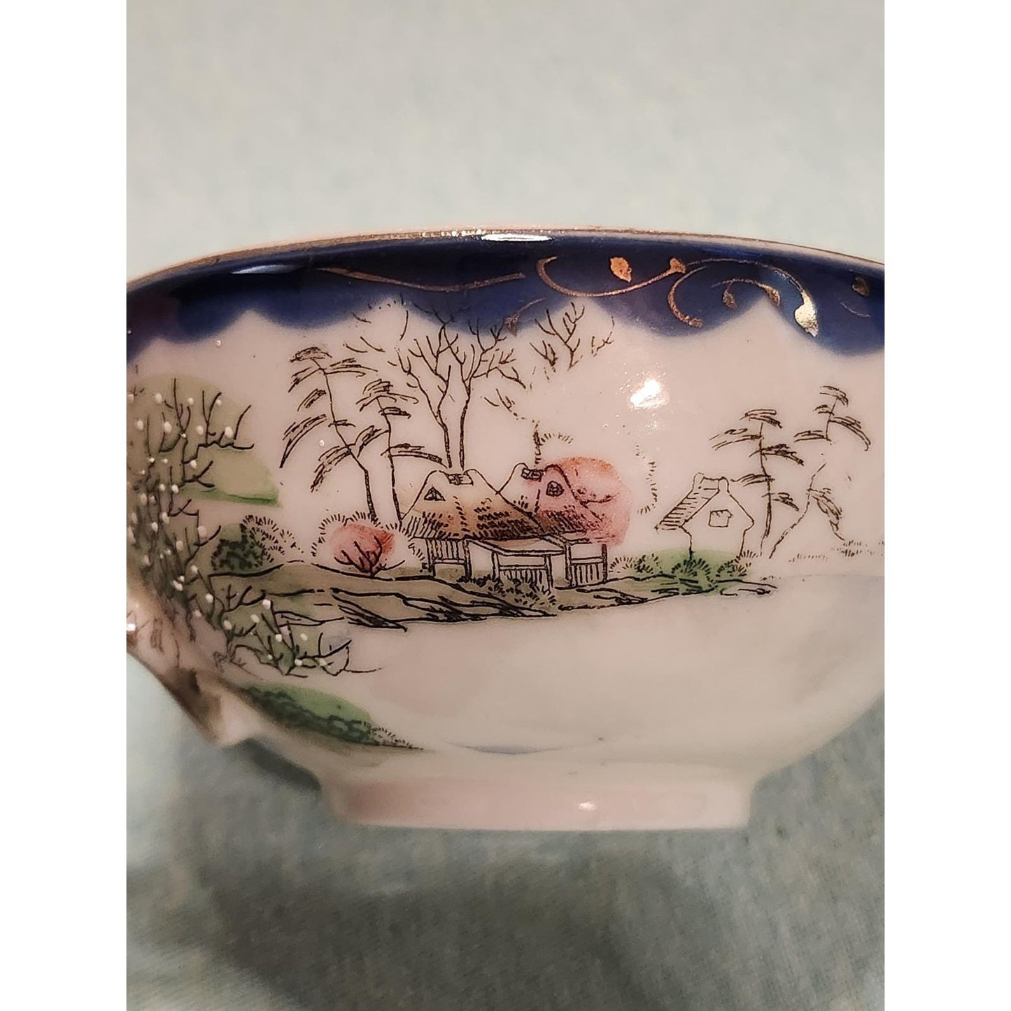 Vintage Hand Painted Japanese Eggshell Porcelain Tea Cup and Saucer Set of 2