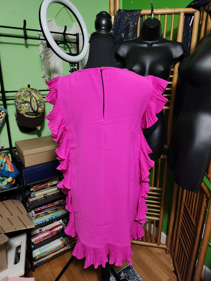 TCEC Fuchsia Pink Ruffle Trim Mini Dress Sleeveless Shift Party Cocktail