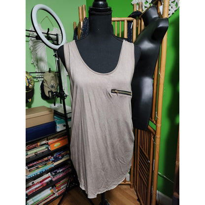 POL Clothing Womens Taupe Mauve Zipper Pocket Racerback Tank Top NWT