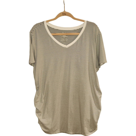 Time and Tru Maternity T-Shirt V-Neck Black White Striped Ruched Sides XL