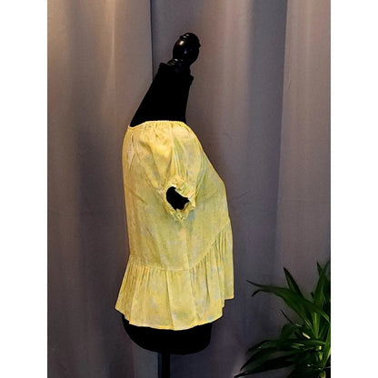 ABOUND Yellow Floral Peplum V-Neck Puff Sleeve Babydoll Blouse Top