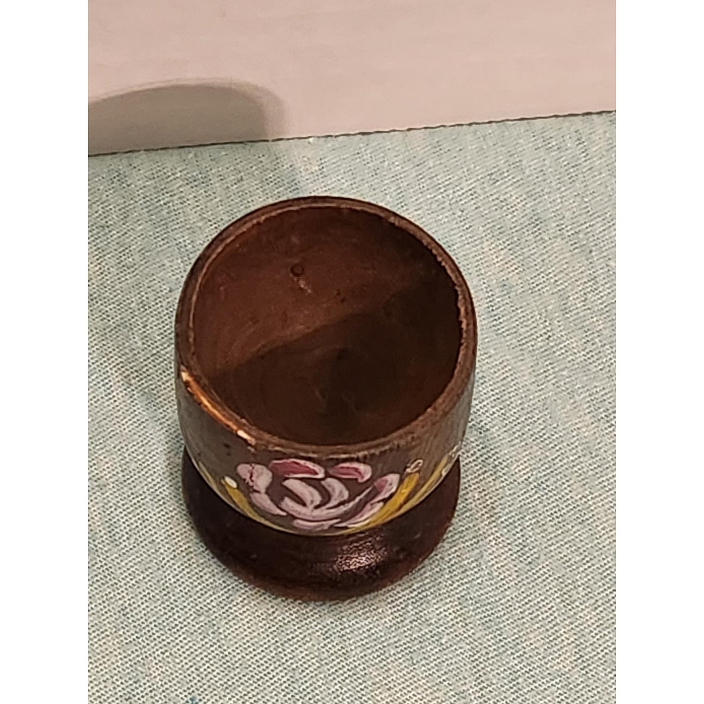 Vintage Hand Painted Wooden Egg Cups Set of 4 Floral Rose Folk Art Kitchenware