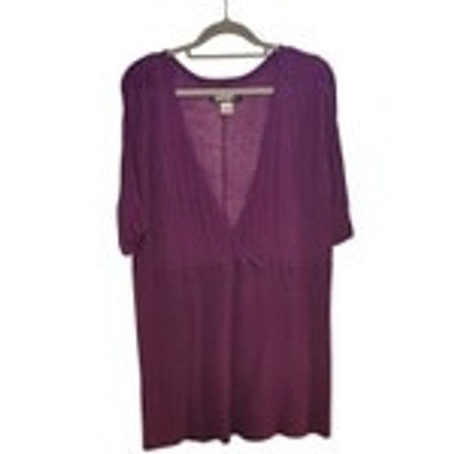 Womens Deep Purple Faux Wrap Top Plunge V-Neck Empire Waist Plum Blouse M