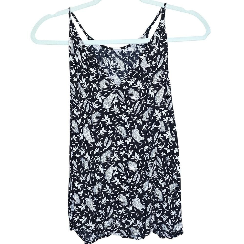 Old Navy Women's M Black White Tiger Tropical Leaf Print Sleeveless Top